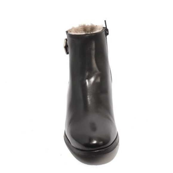 ITALIAN Black Leather Shearling Ankle Heel Boots - Picture 8 of 9